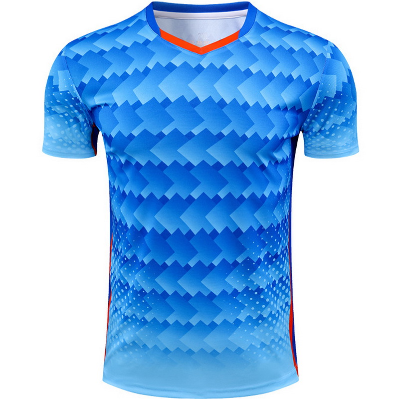 Blue Sports Short Sleeve Jersey Home Men's Soccer Shirt